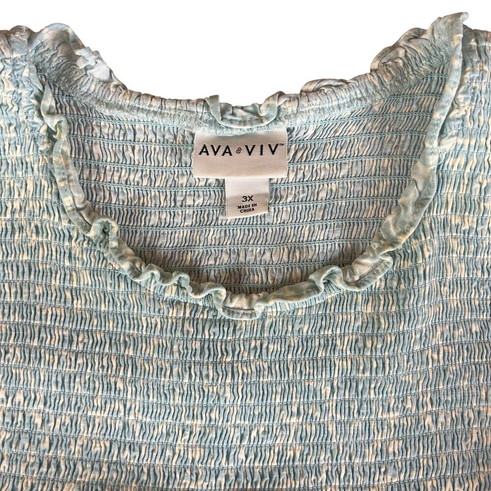 Ava & Viv Top Size 3X Light Blue White Smocked Rayon Cottage Boho Ruffle Blouse - Picture 10 of 11